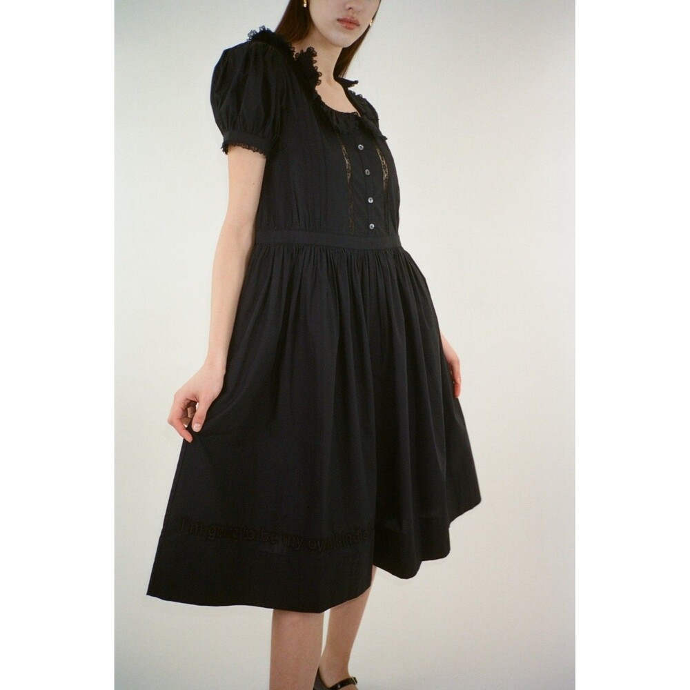 Sandy Liang Middy Midi Dress Floral Lace Ruffle Cotton Short Sleeve L NEW 282675